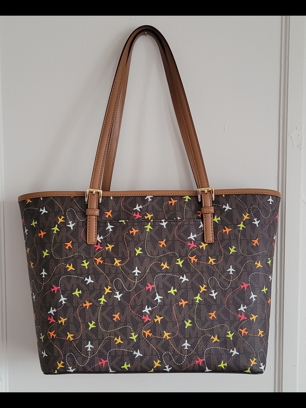 Jet Set Carryall Tote exclusive multicolored airplane print - Picture 2 of 5